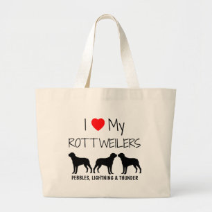 Bolso De Tela Gigante Personalizado Me Encanta Mis Tres Rottweilers