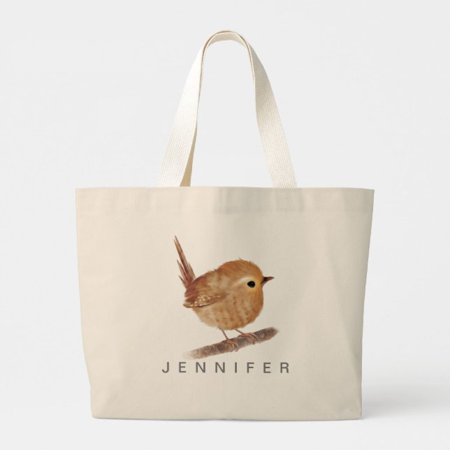 Bolso De Tela Gigante Personalizado Wren Bird Tote Bag (Reverso)