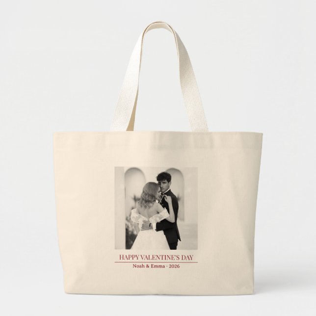 Bolso De Tela Gigante Personalized Couple Names & Year - Elegant Photo  (Frente)