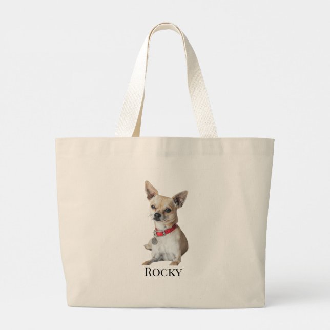 Bolso De Tela Gigante Personalized Dog Photo | Custom Pet Name  (Reverso)
