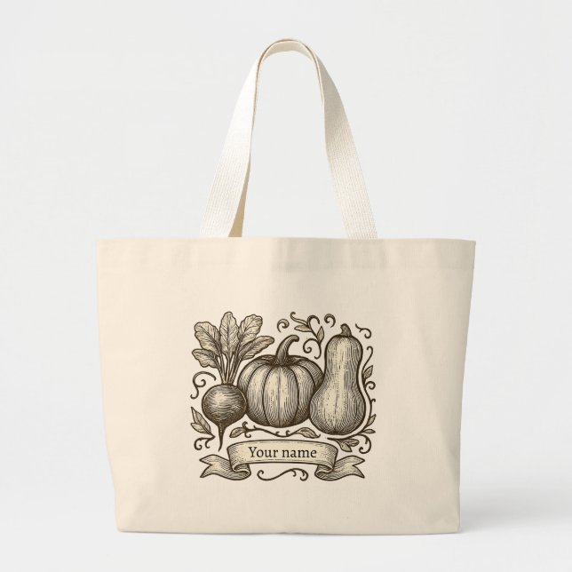 Bolso De Tela Gigante Personalized Farmhouse Autumn Vegetables Drawing (Frente)