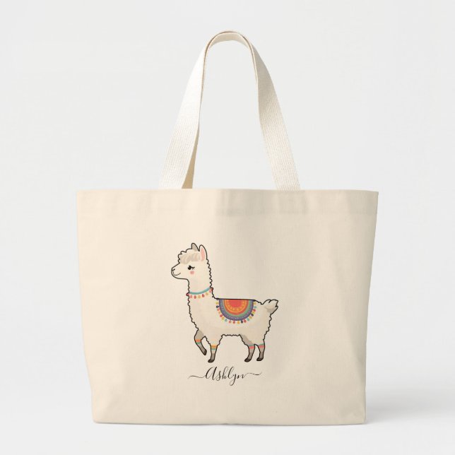 Bolso De Tela Gigante Personalized Name Cute Rainbow Llama (Frente)