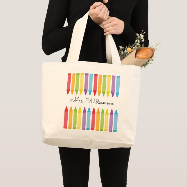 Bolso De Tela Gigante Personalized Rainbow Crayons Teacher Appreciation (Anverso (producto))