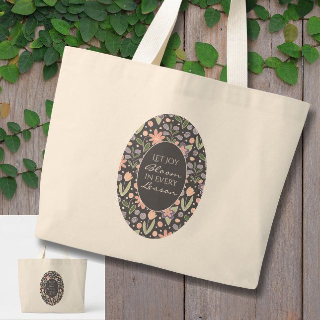 Bolso De Tela Gigante Personalized Teacher Appreciation Tote Bag  (Personalized Teacher Appreciation Tote – “Let Joy Bloom in Every Lesson” Floral Design)