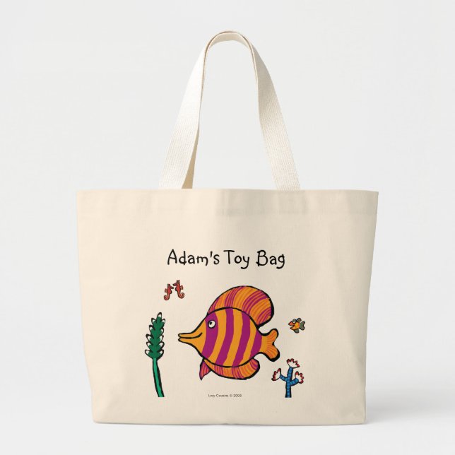Bolso De Tela Gigante Pescado tropical naranja y púrpura con caballitos  (Frente)