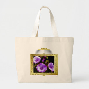Bolso De Tela Gigante Petunias púrpuras en marco iluminado