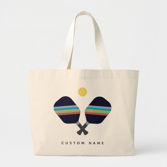 Bolso De Tela Gigante Pickleball Nombre Personalizado Gálibos a rayas Az (Frente)