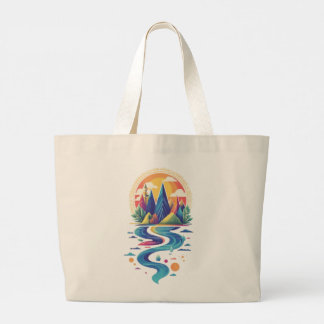 Bolso De Tela Gigante Picos soleados y río que fluye