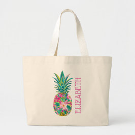 Bolso De Tela Gigante Piña floral rosa y verde tropical