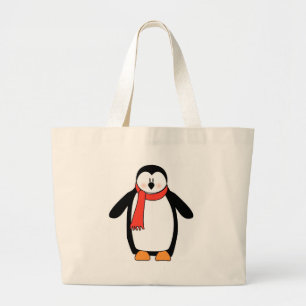 Bolso De Tela Gigante Pingüino envuelto en bufanda roja