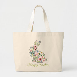 Bolso De Tela Gigante Pink and Blue Wildflower Easter Rabbit