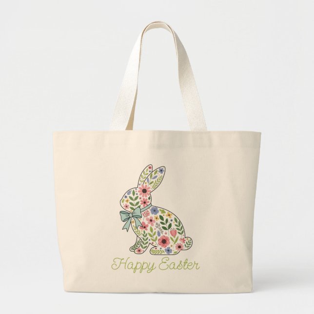 Bolso De Tela Gigante Pink and Blue Wildflower Easter Rabbit (Frente)