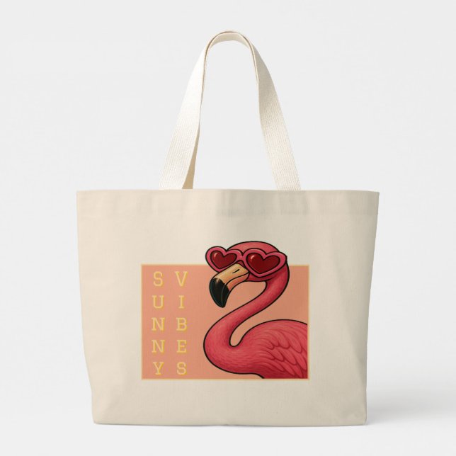 Bolso De Tela Gigante Pink Flamingo Sunny Vibes (Reverso)