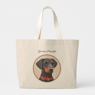 Bolso De Tela Gigante Pinscher alemán pinta arte de perro original negro