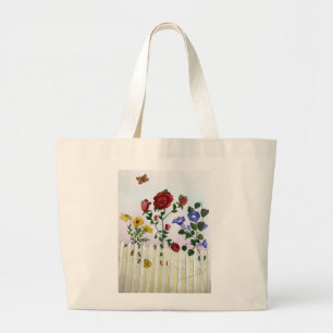 Bolso De Tela Gigante Pintura al acuarela de flores en una cerca de esta
