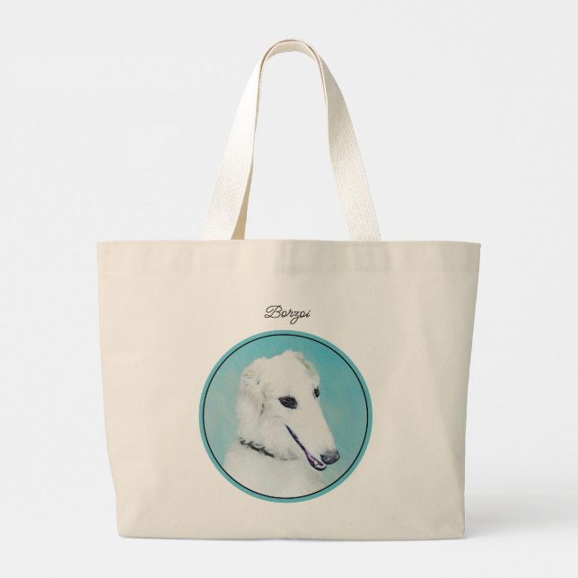 Bolso De Tela Gigante Pintura blanca de Borzoi Arte de perro lobo ruso (Reverso)