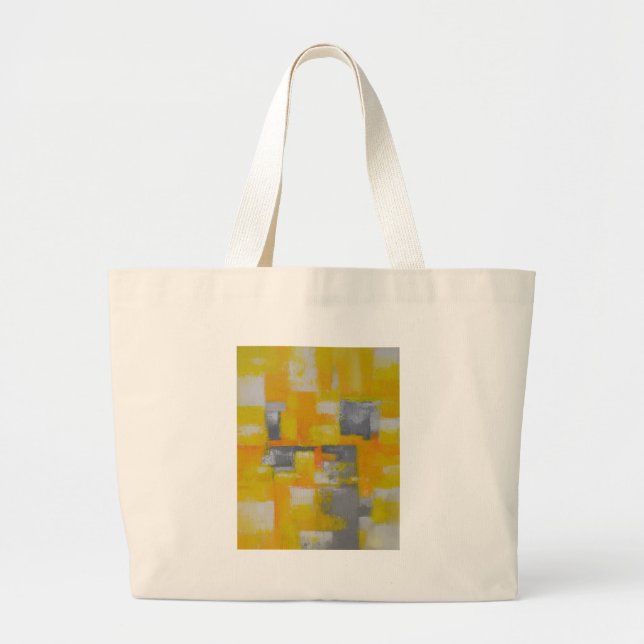 Bolso De Tela Gigante pintura de arte abstracto gris amarillo (Frente)