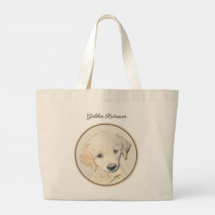Bolso De Tela Gigante Pintura de cachorro de Golden Retriever Arte origi