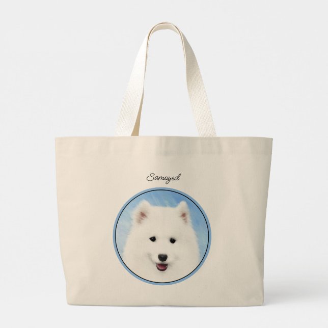 Bolso De Tela Gigante Pintura De Cachorro Samoyed Cute Blanco Original A (Reverso)