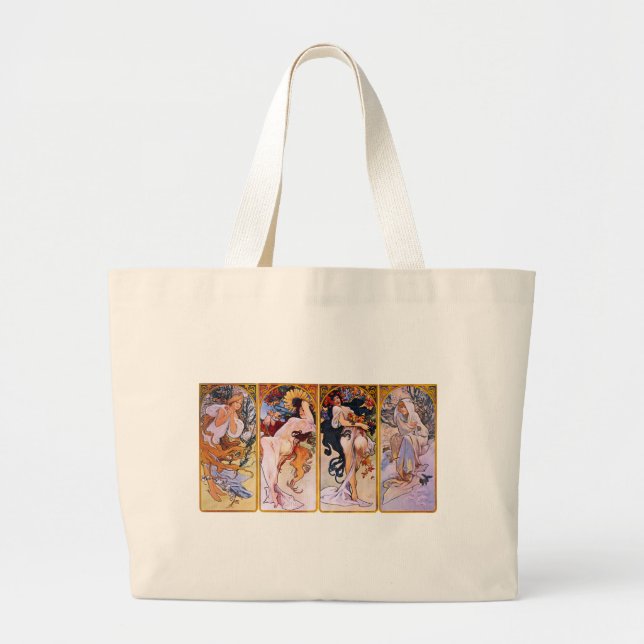 Bolso De Tela Gigante Pintura de Chicas de Art Nouveau de Alfons Mucha (Frente)