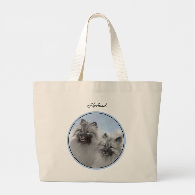 Bolso De Tela Gigante Pintura de Keeshond 2 Keeshonden Original Dog Art (Reverso)