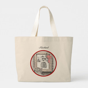 Bolso De Tela Gigante Pintura de Keeshond Navidad Invierno Ventana Arte