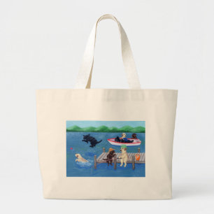 Bolso De Tela Gigante Pintura de Labradors de la diversión del lago