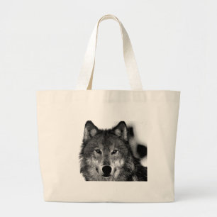 Bolso De Tela Gigante Pintura de Lobo Blanco y Negro