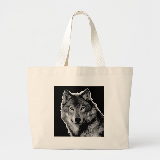 Bolso De Tela Gigante Pintura de Lobo Blanco y Negro (Frente)