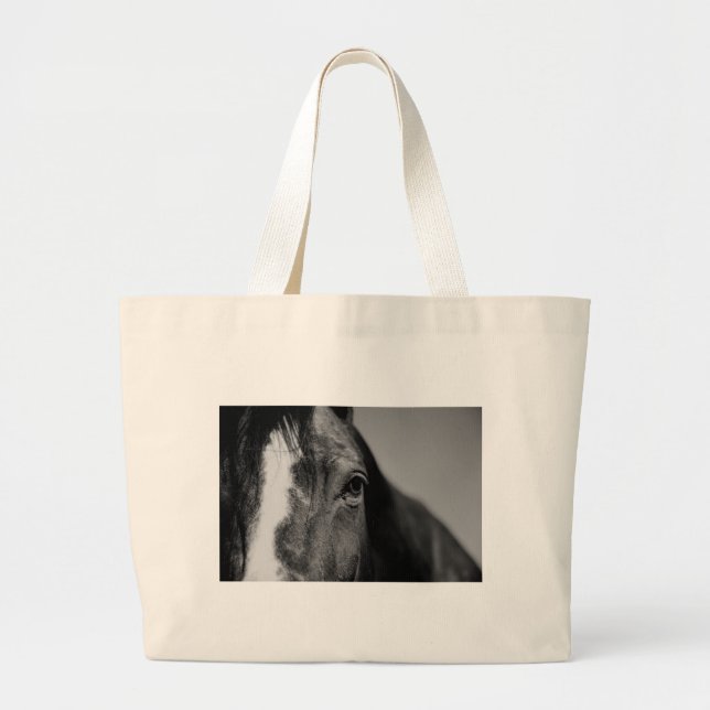 Bolso De Tela Gigante Pintura de ojos de caballo blanco negro (Frente)