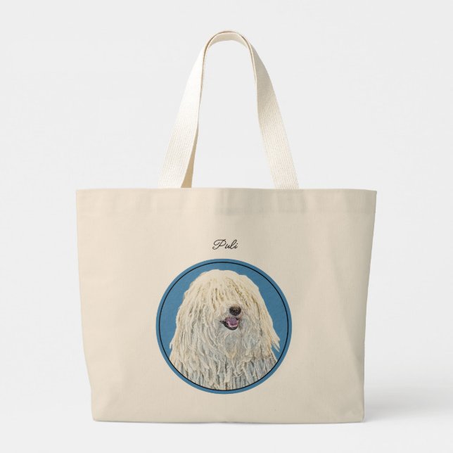Bolso De Tela Gigante Pintura de puli Crema Blanca Cute Original Perro A (Reverso)