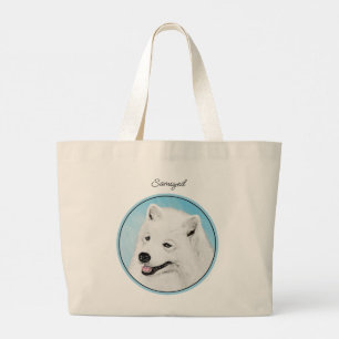Bolso De Tela Gigante Pintura de Samoyedo Blanco Arte Original de Perro 