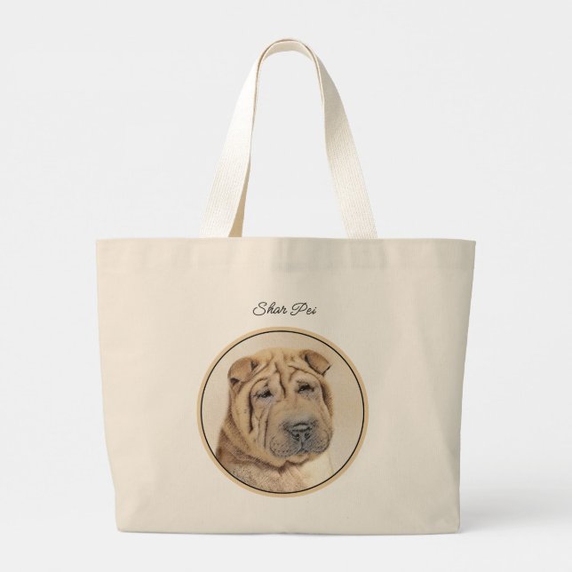 Bolso De Tela Gigante Pintura de Shar Pei Arrugas de Amanecer Arte Perro (Reverso)