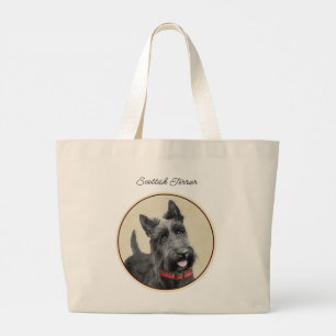 Bolso De Tela Gigante Pintura de Terrier Escocés Negro Arte Original de