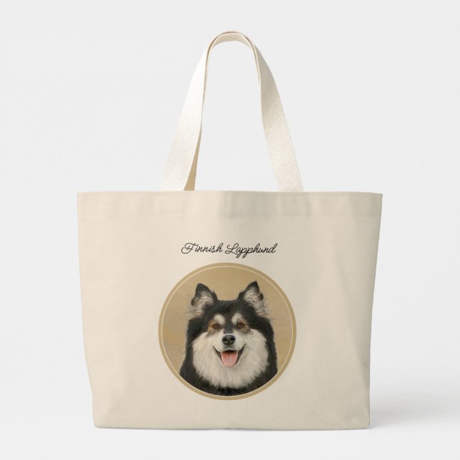 Bolso De Tela Gigante Pintura finlandesa de Lapphund en negro y arte de  (Reverso)