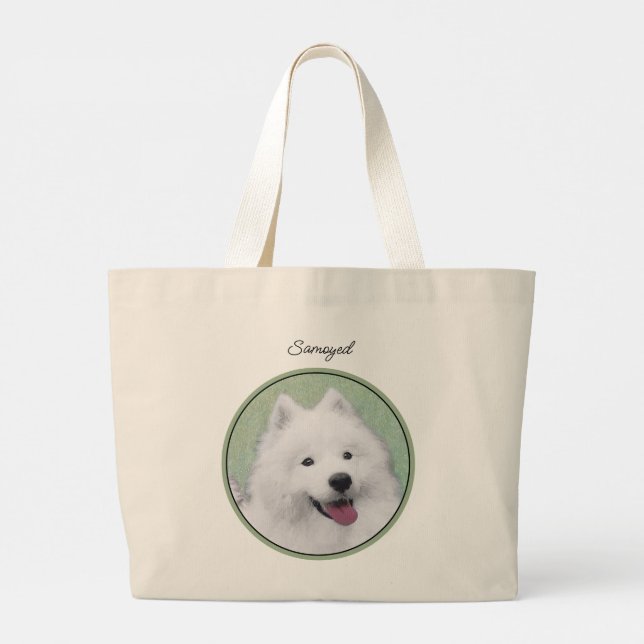 Bolso De Tela Gigante Pintura Samoyed Blanco Cute Original Mascota Perro (Reverso)