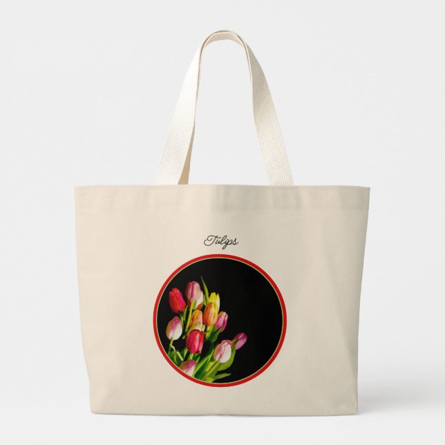 Bolso De Tela Gigante Pintura Tulip Bouquet Original Jardín Flor Art (Reverso)