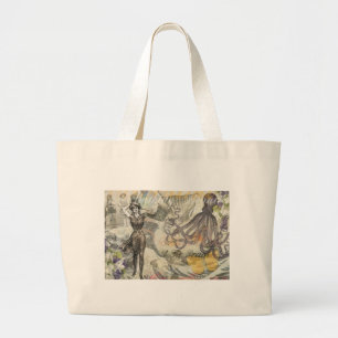 Bolso De Tela Gigante Playa de Pulpo Antiguo Steampunk Costero