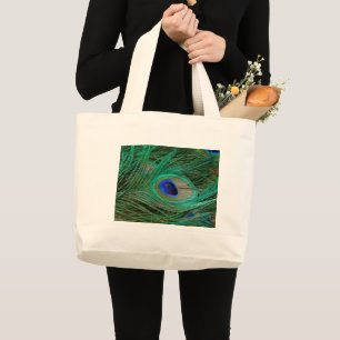 Bolso De Tela Gigante Pluma de Pavo Real Azul Indio