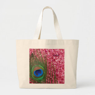 Bolso De Tela Gigante Pluma rosada rocosa del pavo real