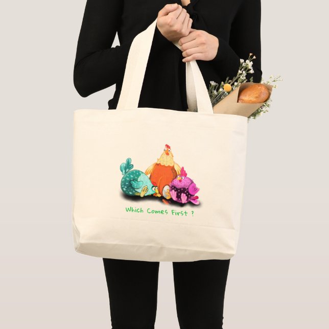 Bolso De Tela Gigante Pollos divertidos esperando el huevo para incubar  (Anverso (producto))