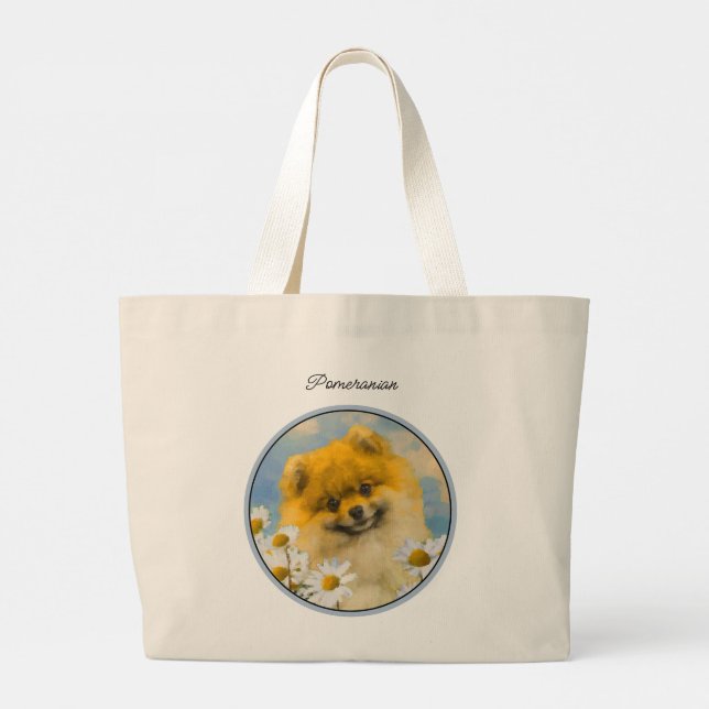 Bolso De Tela Gigante Pomerania en Daisies pinta arte original del perro (Reverso)