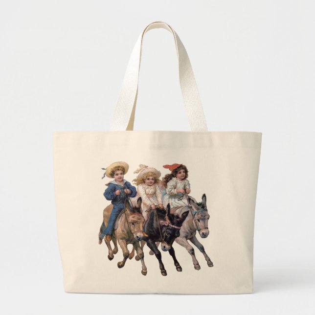 Bolso De Tela Gigante Ponías antiguas y niños amables (Frente)