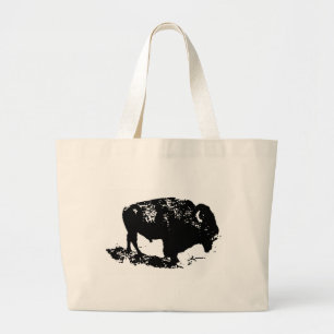 Bolso De Tela Gigante Pop Art Black Búfalo Blanco Bison Silhouette