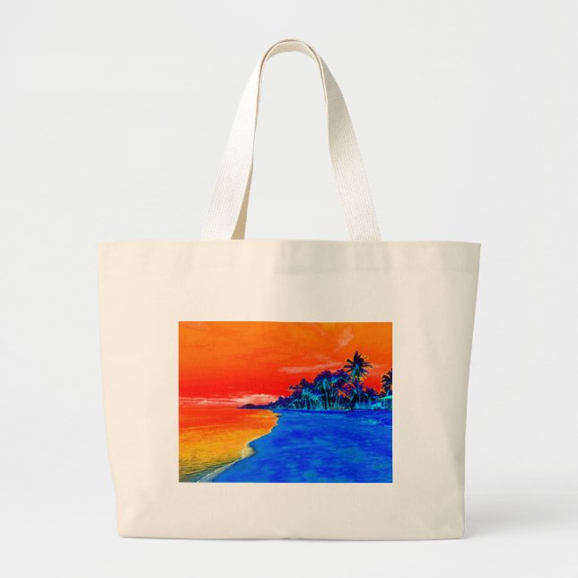Bolso De Tela Gigante Pop Art Exotic Beach Palm Trees (Frente)