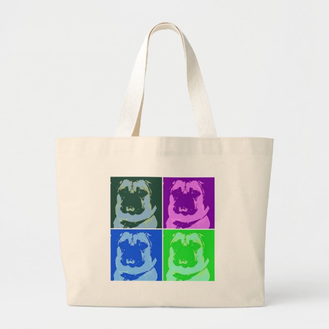 Bolso De Tela Gigante Pop Art Pug (Frente)