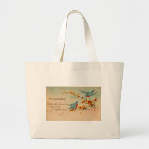 Bolso De Tela Gigante Postal del vintage de los Bluebirds del cumpleaños