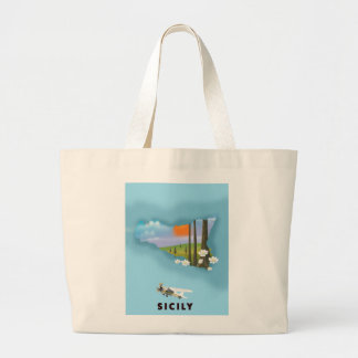 Bolso De Tela Gigante Póster de viaje mapa ilustrado de Sicilia