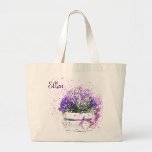 Bolso De Tela Gigante Pote bonito de flores púrpuras. Femenino