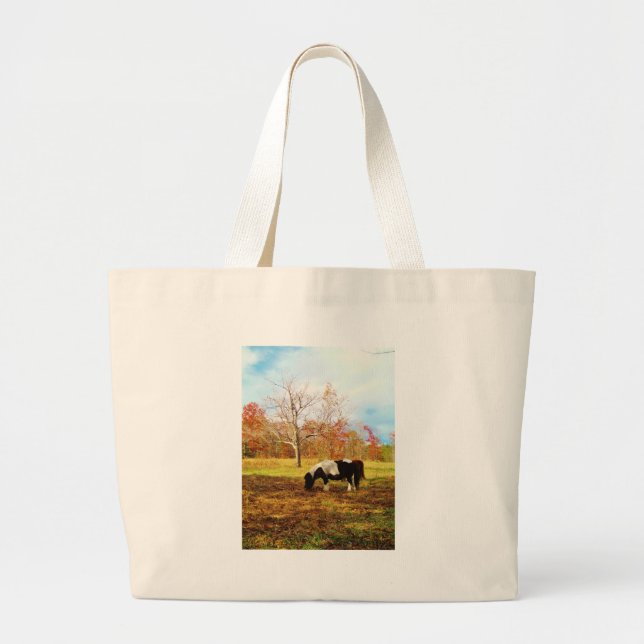 Bolso De Tela Gigante Potro/caballo miniatura blancos y negros (Frente)